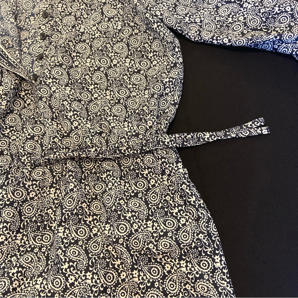 Ann Taylor Loft Aztec Long Sleeve Romper Sz 6 Navy Blue Geo Print Pockets - Picture 7 of 12